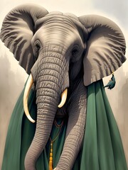 Retrato realista de un elefante vestido con una toga y birrete de graduación, IA Generativa - obrazy, fototapety, plakaty