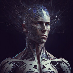 AI Human Concept, Neural Network, Futuristic Cyborg