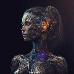 Futuristic, AI Cyborg Woman, Neural Network Concept