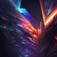 Abstract Futuristic Dark Colorful Background, Fractal Light Concept, Generative AI