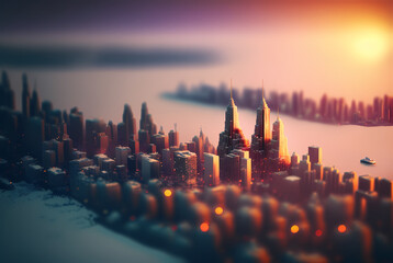 Obraz premium Tilt-shift metamorphosis metropoli - Generated by Generative AI