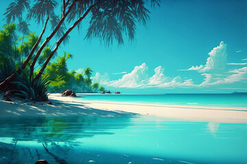 Fototapeta na wymiar tropical island beach with palm trees