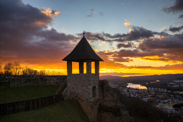 Tower of The Trencin Castle at sunset, Slovakia, Europe.