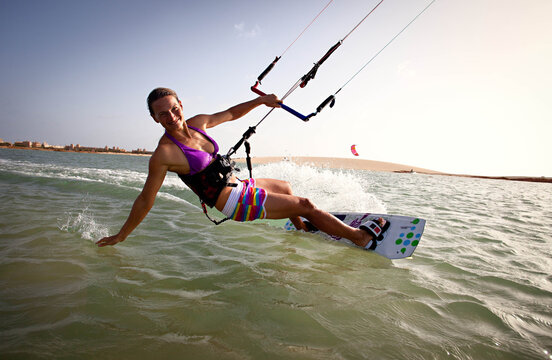 A female kiteboarder in Sal, Cape Verde.