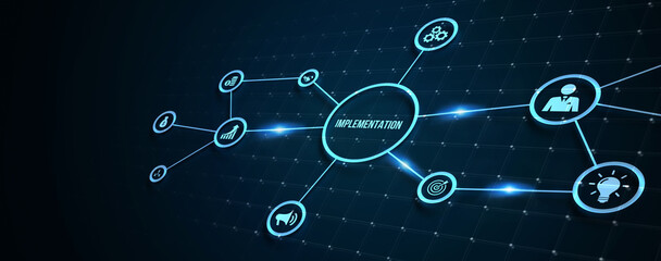 Fototapeta premium Internet, business, Technology and network concept. IMPLEMENTATION, web technology concept. 3d illustration.