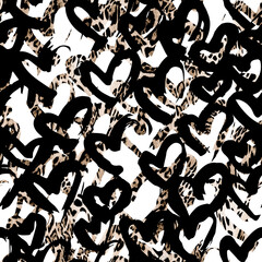 Seamless love text, heart, leopard texture.