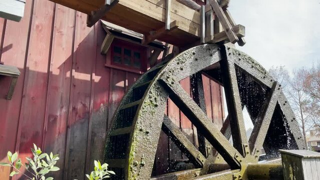 Looking at a Dutch Windmill water wheel system 4k resolution
