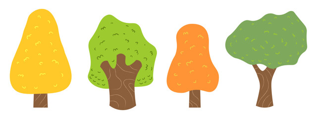 Collection of Simple Flat Cartoon Design Tree Nature Illustration perfect for shape design element