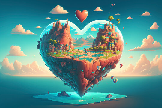 A sky filled with floating hearts, creating a dreamlike love atmosphere - Generative Ai