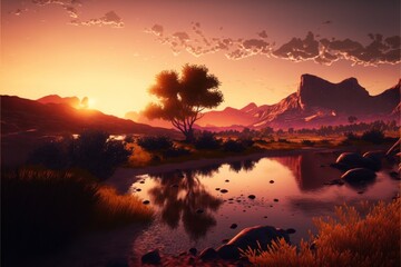 Sunset. Landscape and scenery. Generative AI