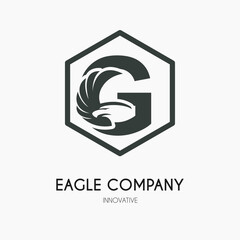 G Letter with Eagle Wings Icon Logo Idea Template. Eagle Head Classic Business Logo Concept