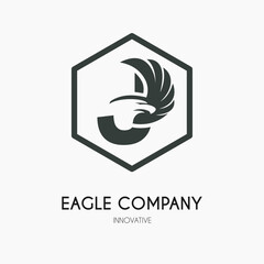 J Letter with Eagle Wings Icon Logo Idea Template. Eagle Head Classic Business Logo Concept