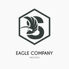 S Letter with Eagle Wings Icon Logo Idea Template. Eagle Head Classic Business Logo Concept