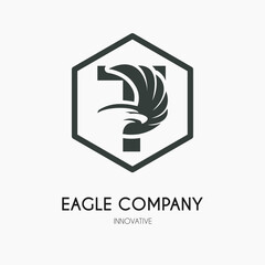 T Letter with Eagle Wings Icon Logo Idea Template. Eagle Head Classic Business Logo Concept