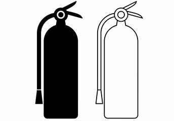 outline silhouette fire Extinguisher Icon set isolated on white background