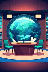 cartoon illustration, a new tv studio room interior, generative AI