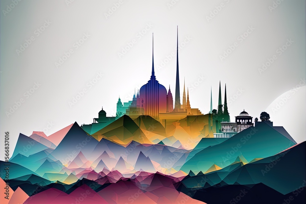 Poster the bandung skyline is a translucent layer gradient of famous sites. generative ai