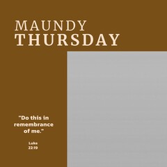 Composition of maundy thursday text and copy space on cloud background