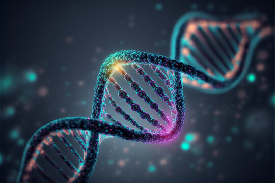 Helix, model of human DNA on futuristic digital illustration background