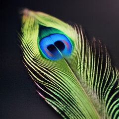 closeup on a peacock feather, AI generated