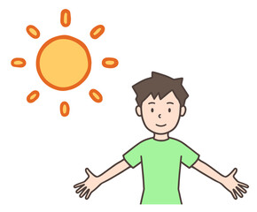 朝日を浴びる若い男性