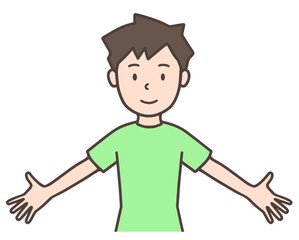 健康的に笑顔で両手を広げている男性