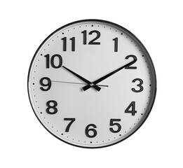 Stylish round clock isolated on white. Interior element