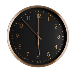 Stylish round clock isolated on white. Interior element