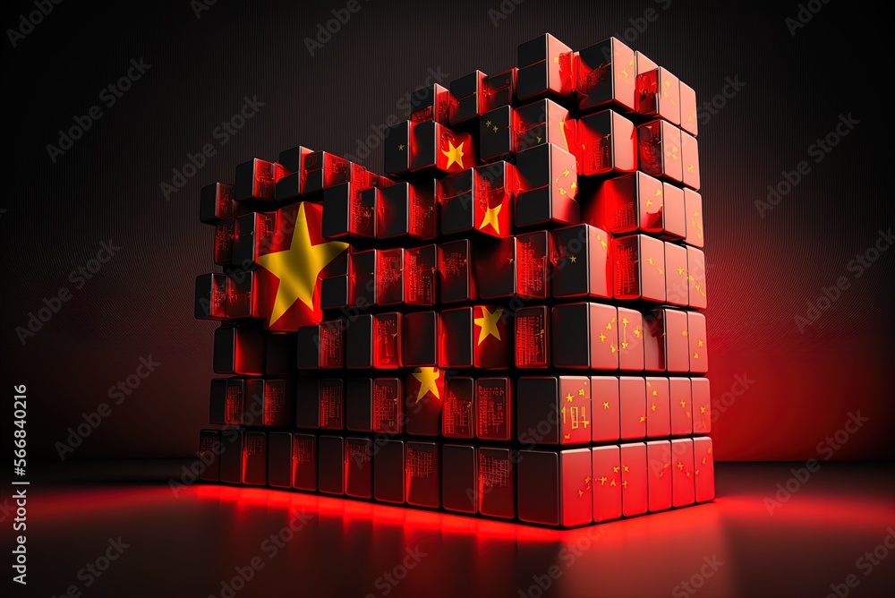 Poster futuristic chinese flag blocks. think china's new approach to innovation. backgrounds with technolog