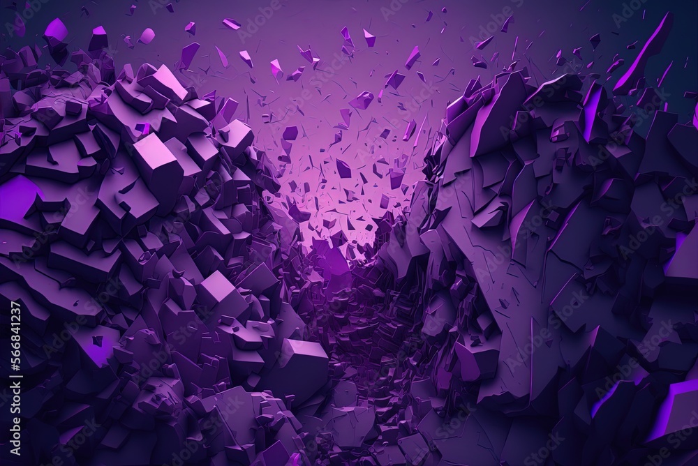 Poster a shattered wall of a deep pastel violet tone. the wall collapses into a million little fragments. c
