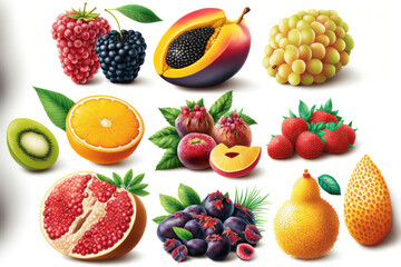 Fruitful Delights: A Set of Fruit Illustrations. Generative AI