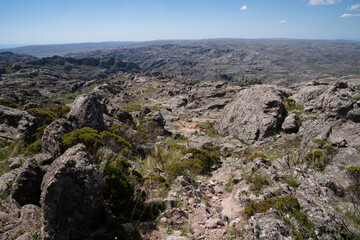 Fototapeta na wymiar View of the rocky hills seen from the top of the rock massif Los Gigantes in Cordoba, Argentina.