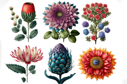 Floral Fantasy: An Illustration Set of Flowers. Generative AI