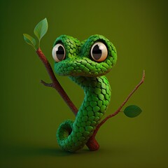 Cute Cartoon Emerald Green Boa Snake (Generative AI)
