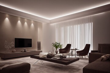 Fototapeta premium Large luxury modern elegant interiors Living room mockup. Modern style of furniture decoration. Generative AI illustration.