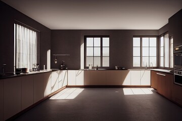 Obraz premium Modern Contemporary kitchen room interior. warm tone. Generative AI illustration.