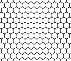 Seamless pattern with graphene structure. Carbon atoms arranged in a 2d hexagonal lattice. Background with a honeycomb pattern. - obrazy, fototapety, plakaty