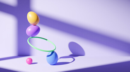 Easter eggs balanced creative meditation 3d render