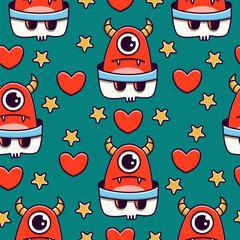 Monster doodle cartoon illustration pattern design