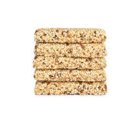 Tasty sesame seed bars isolated on white