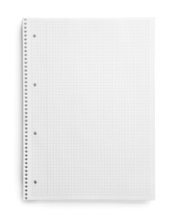 Stack of checkered paper sheets on white background, top view