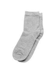Pair of light grey socks isolated on white, top view
