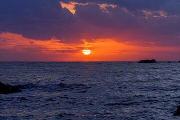 Obraz premium 足摺岬で見た太平洋に沈む夕日の情景＠高知