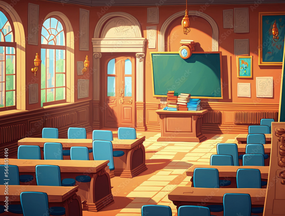 Poster empty class room of elementary school. generative ai