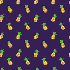 Blue background. Seamless patten with sweet yellow pineapples. Repeated background.