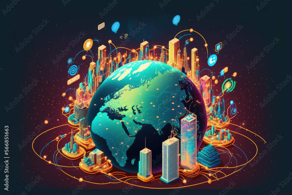 Poster earth is connected to a global network through an innovative viewpoint. future of the internet of th