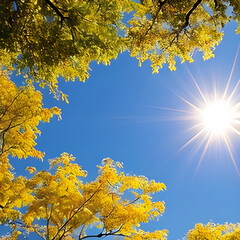 Autumn Sun shining above colorful trees- Generative AI