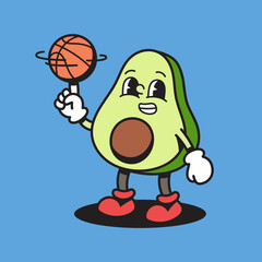 Avocado spinning basketball retro cartoon character