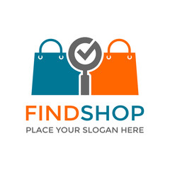 Find Shop vector log template. This design with shopping bag and magnifying glass symbol.
