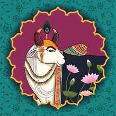 Indian Traditional Cow Portrait Painting in a round design